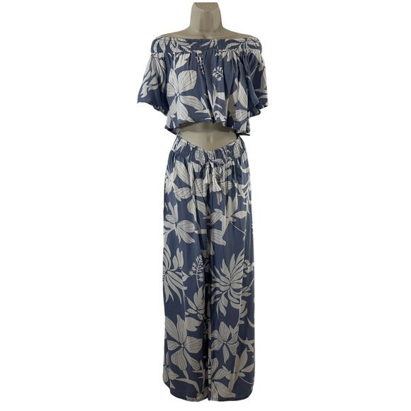 Kini & Brunch Other - Kini & Brunch Blue Floral 2 Piece Set Top & Wide Leg Pants Small NWT